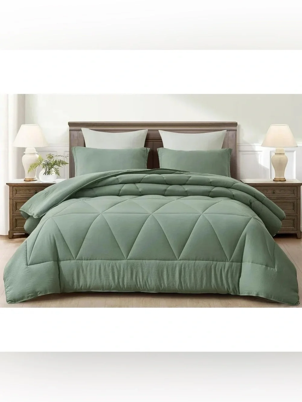 Sage Green Microfiber king 3 piece Comforter Set - Soft All-Season Bedding